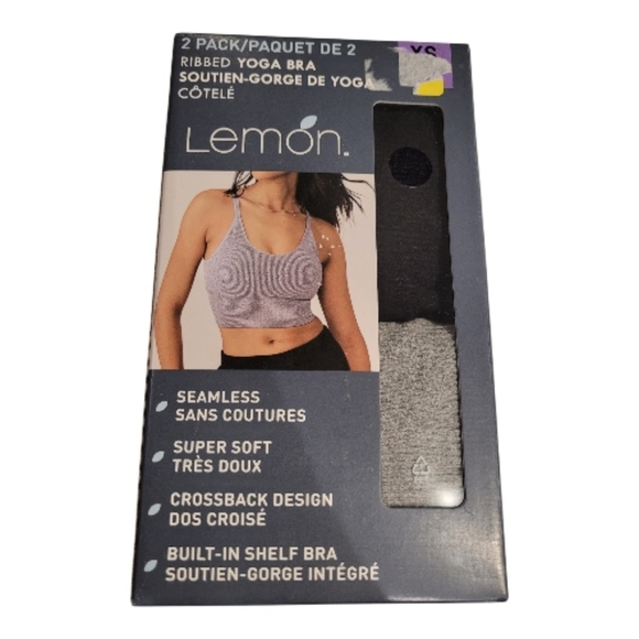 Lemon Ribbed Yoga Bra Pack Of 2 in Light Gray & Black Size Xs - Picture 5 of 5